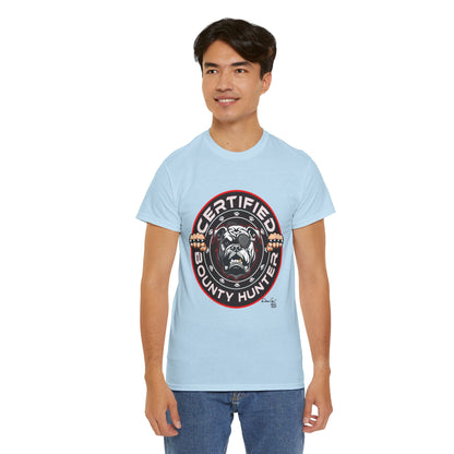 Certified Bounty Hunter, Unisex Heavy Cotton Tee, comedy, bulldog, print design, png, GraphicTees