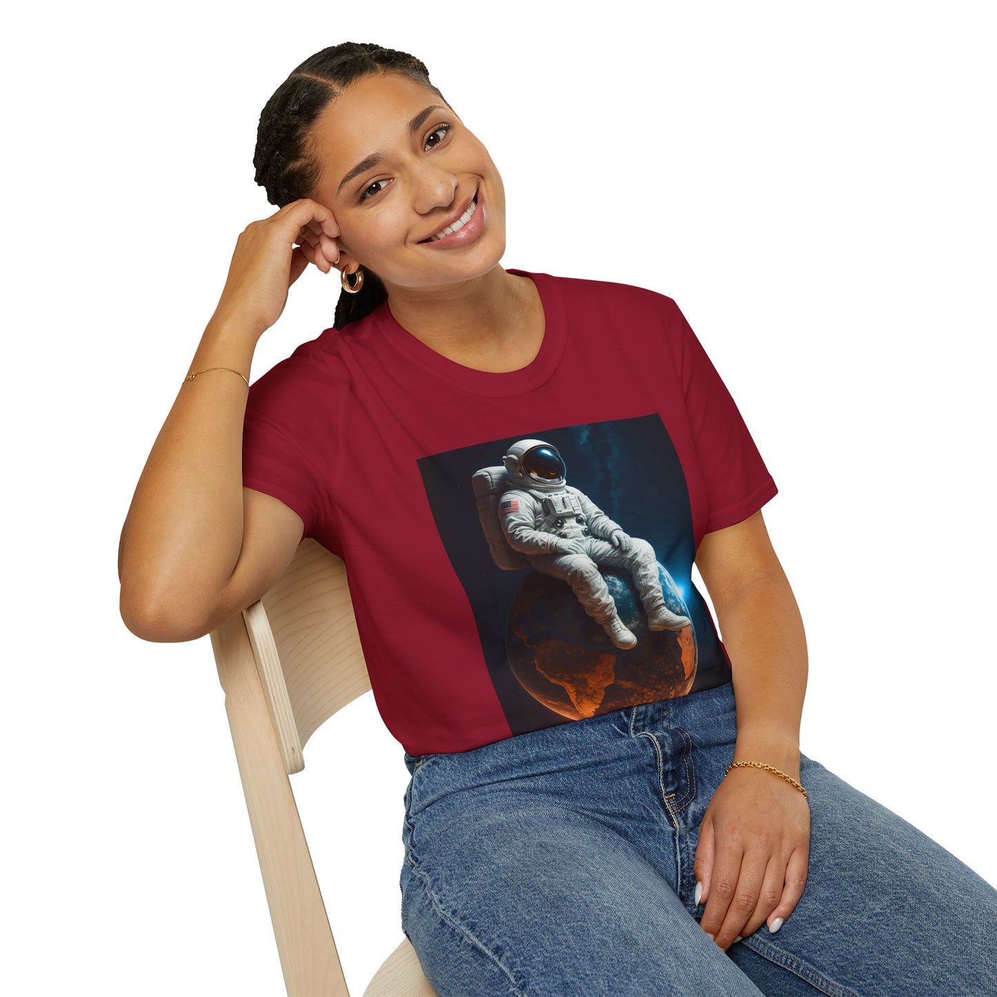 Sitting on an Earth, Cosmic Astronaut T-Shirt, Unisex Graphic Tee, Space Lover Gift, Casual Wear, Astronomy Fan Shirt, Graphic Tee, t-shirt, tshirt, png