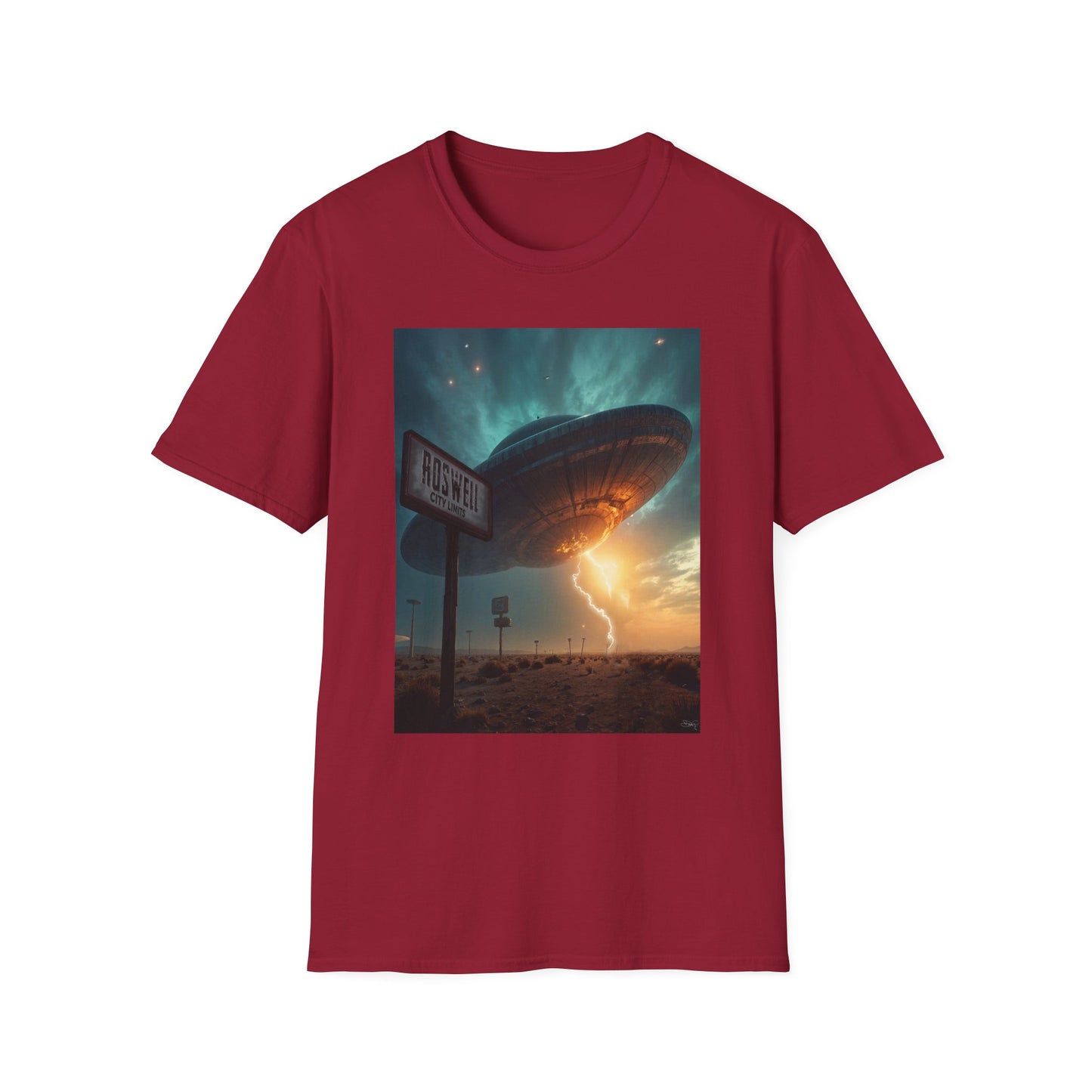 Roswell City Limits, Alien Sunset Softstyle T-Shirt | Unisex Graphic Tee, UFO Theme Shirt, Casual, Gift for Sci-Fi Lovers, Summer Fashion