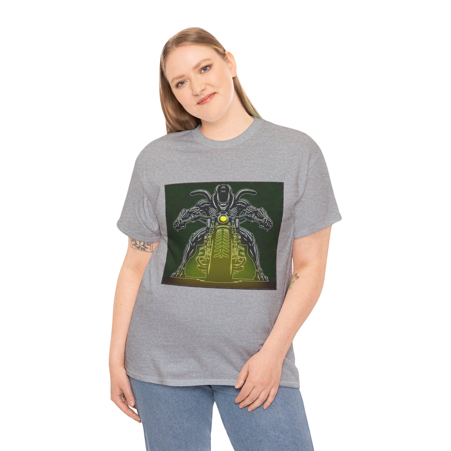 Alien Biker Neon Sci‑Fi Motorcycle T-Shirt