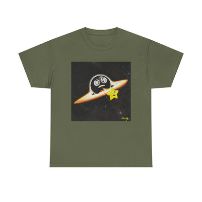 BlackHole Chasing Star, Space-Themed Unisex Heavy Cotton Tee with Cartoon Penguin Design, graphic design, png