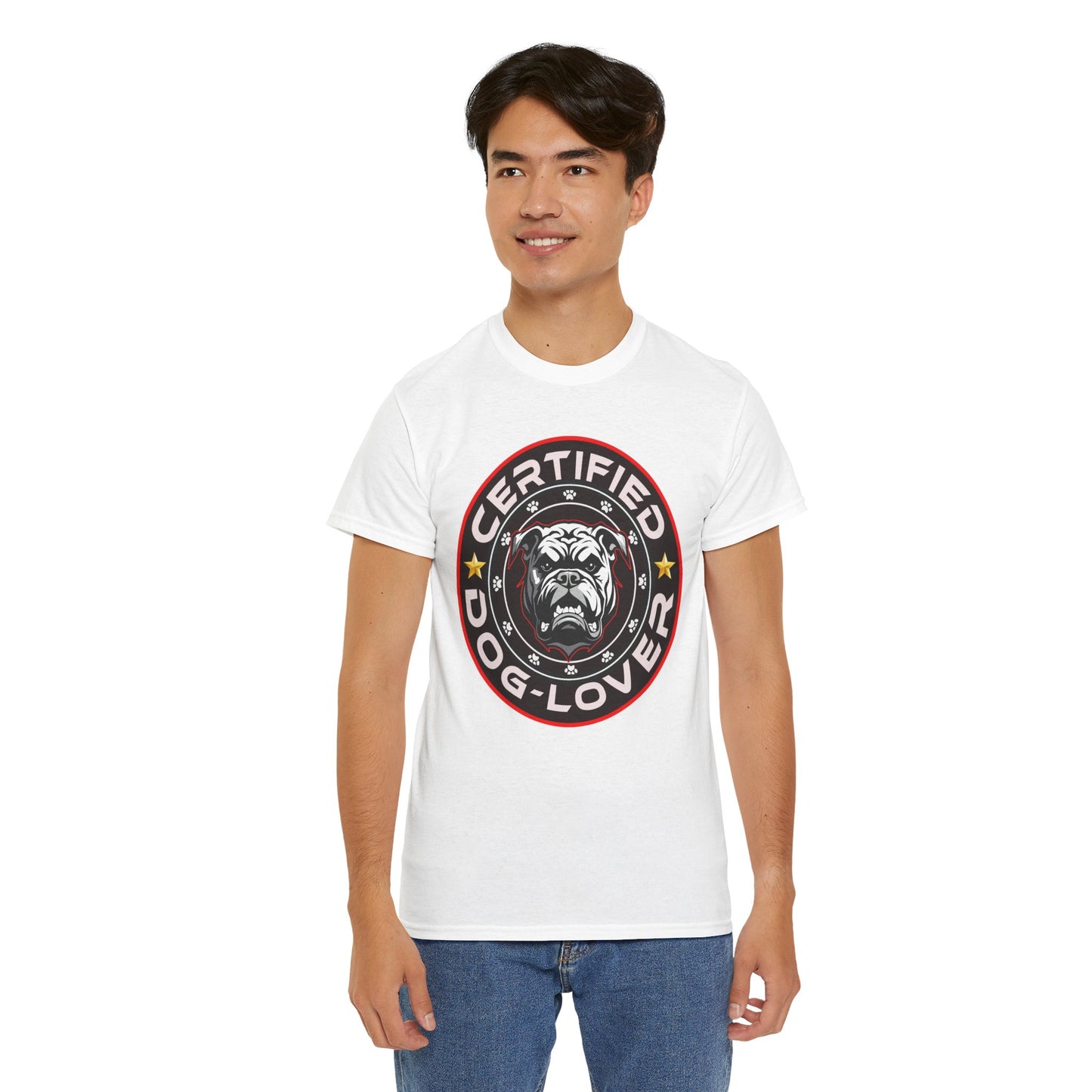 Certified Dog Lover Unisex Tee - Bulldog Print Design, GraphicTees, t-shirt, tshirt, png