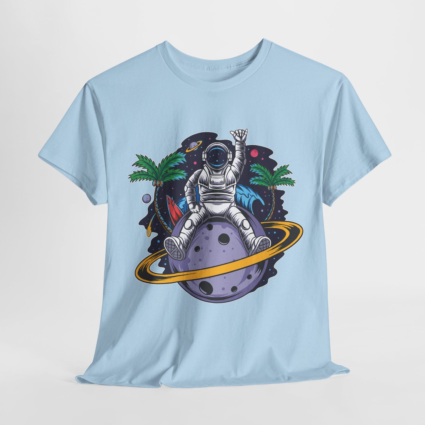 Cosmic Adventure, Unisex Heavy Cotton Tee - Astronaut & Planet Design, graphic design, png, art