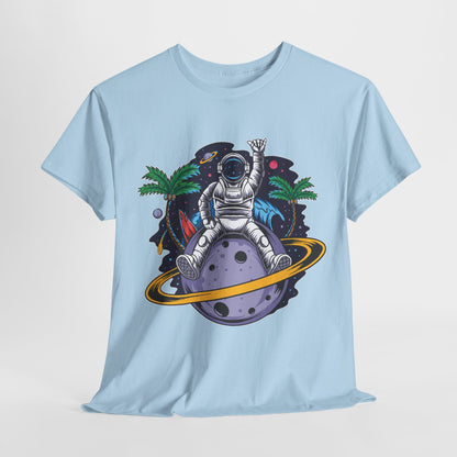Cosmic Adventure, Unisex Heavy Cotton Tee - Astronaut & Planet Design, graphic design, png, art