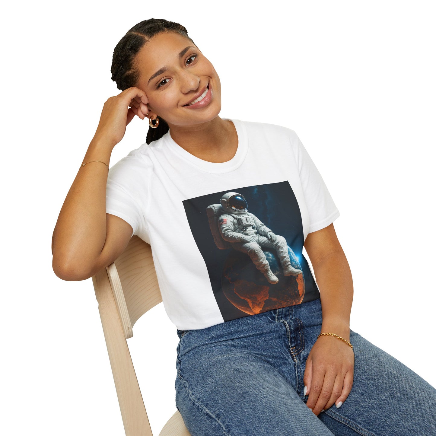 Sitting on an Earth, Cosmic Astronaut T-Shirt, Unisex Graphic Tee, Space Lover Gift, Casual Wear, Astronomy Fan Shirt, Graphic Tee, t-shirt, tshirt, png