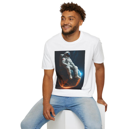 Sitting on an Earth, Cosmic Astronaut T-Shirt, Unisex Graphic Tee, Space Lover Gift, Casual Wear, Astronomy Fan Shirt, Graphic Tee, t-shirt, tshirt, png