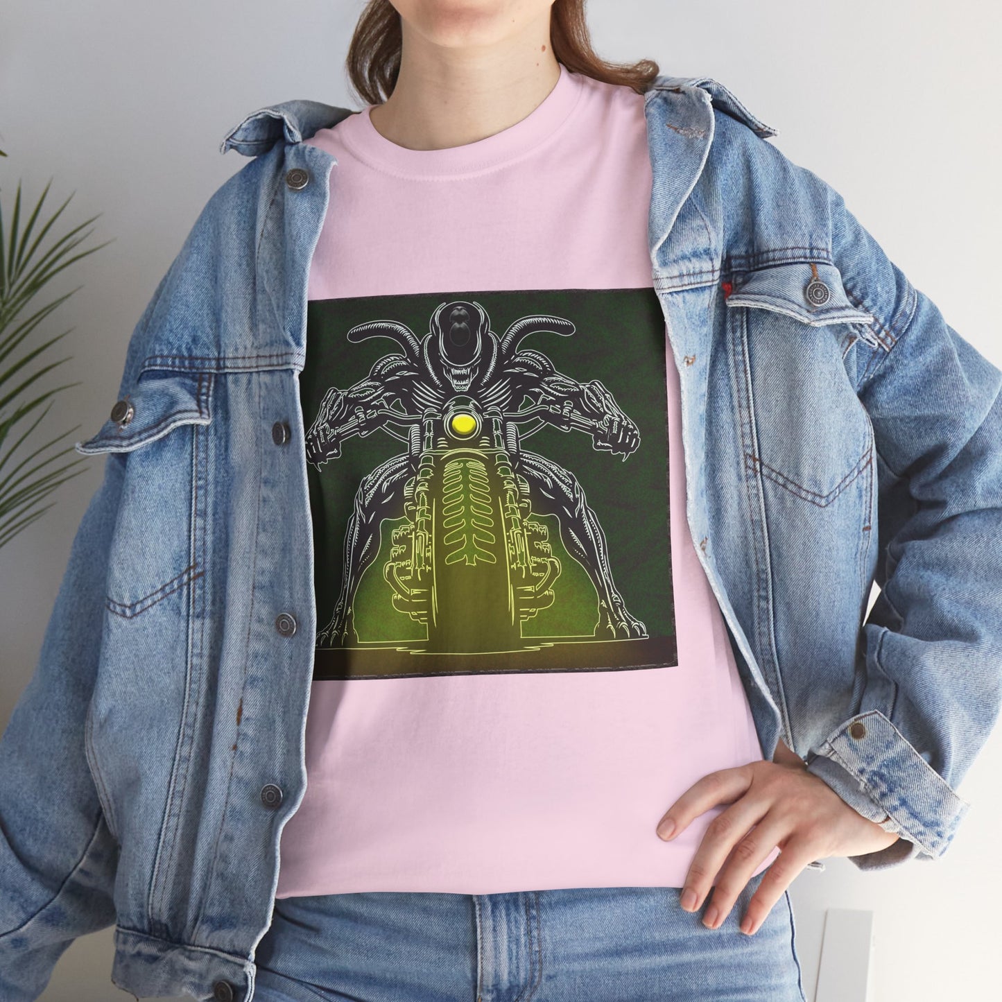 Alien Biker Neon Sci‑Fi Motorcycle T-Shirt