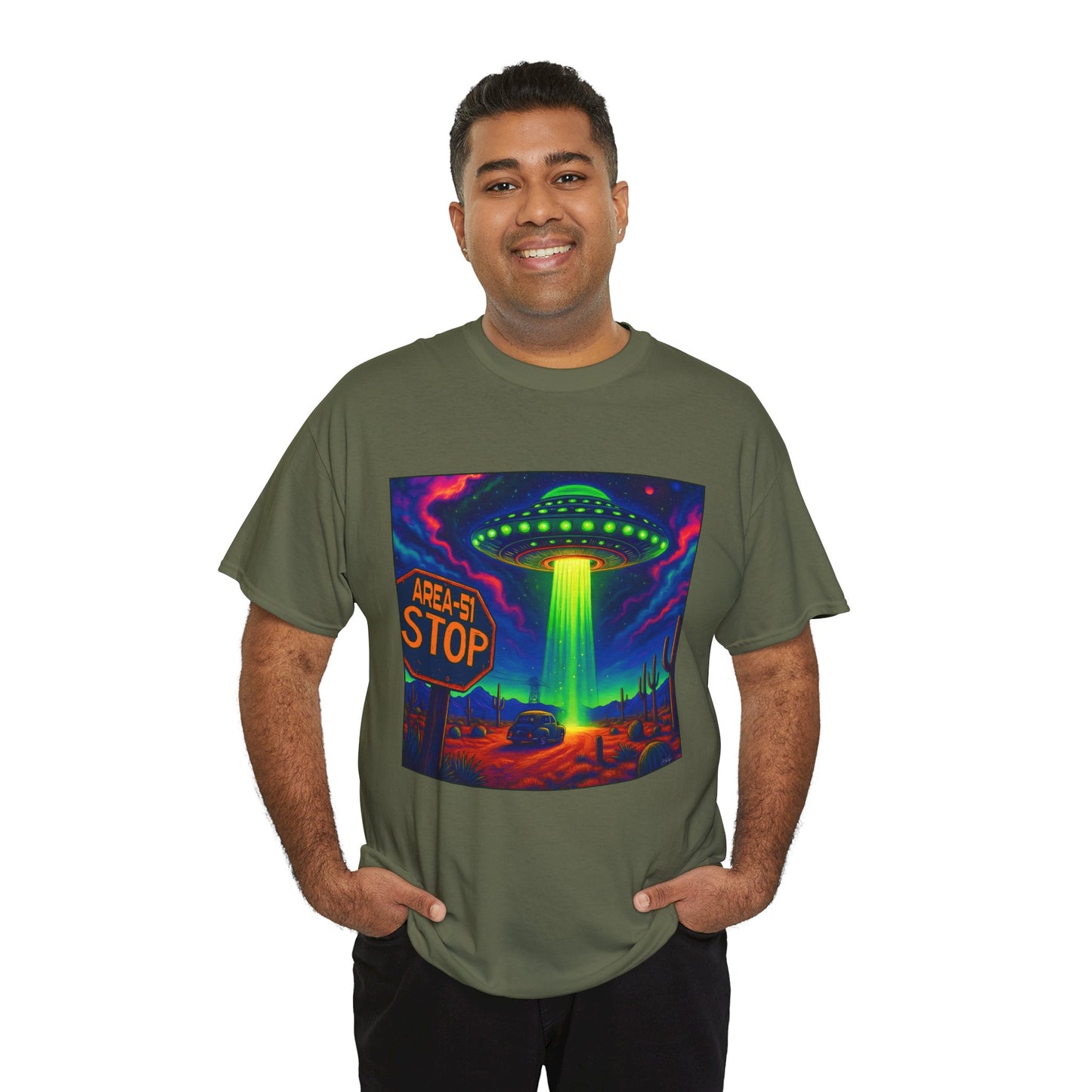 Area 51 Stop UFO Abduction T-Shirt — Neon Alien Invasion Tee