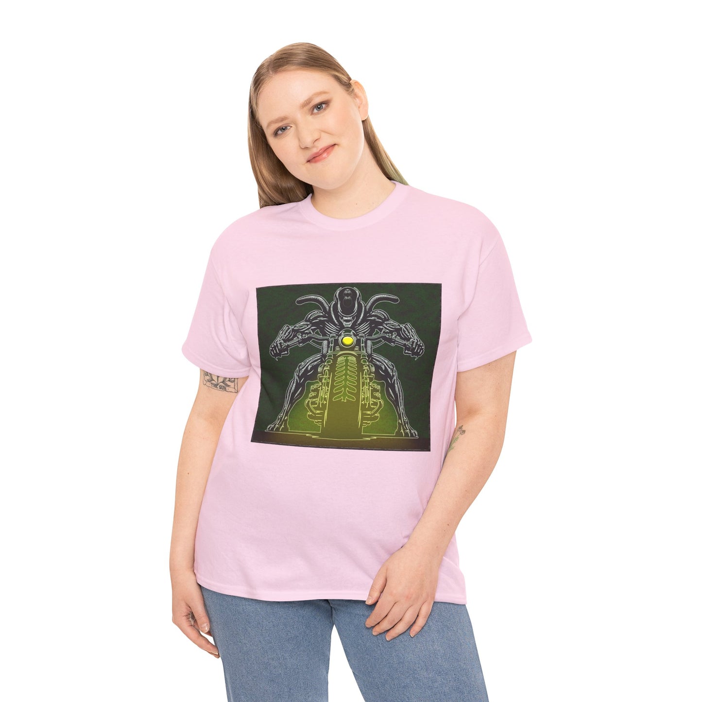 Alien Biker Neon Sci‑Fi Motorcycle T-Shirt