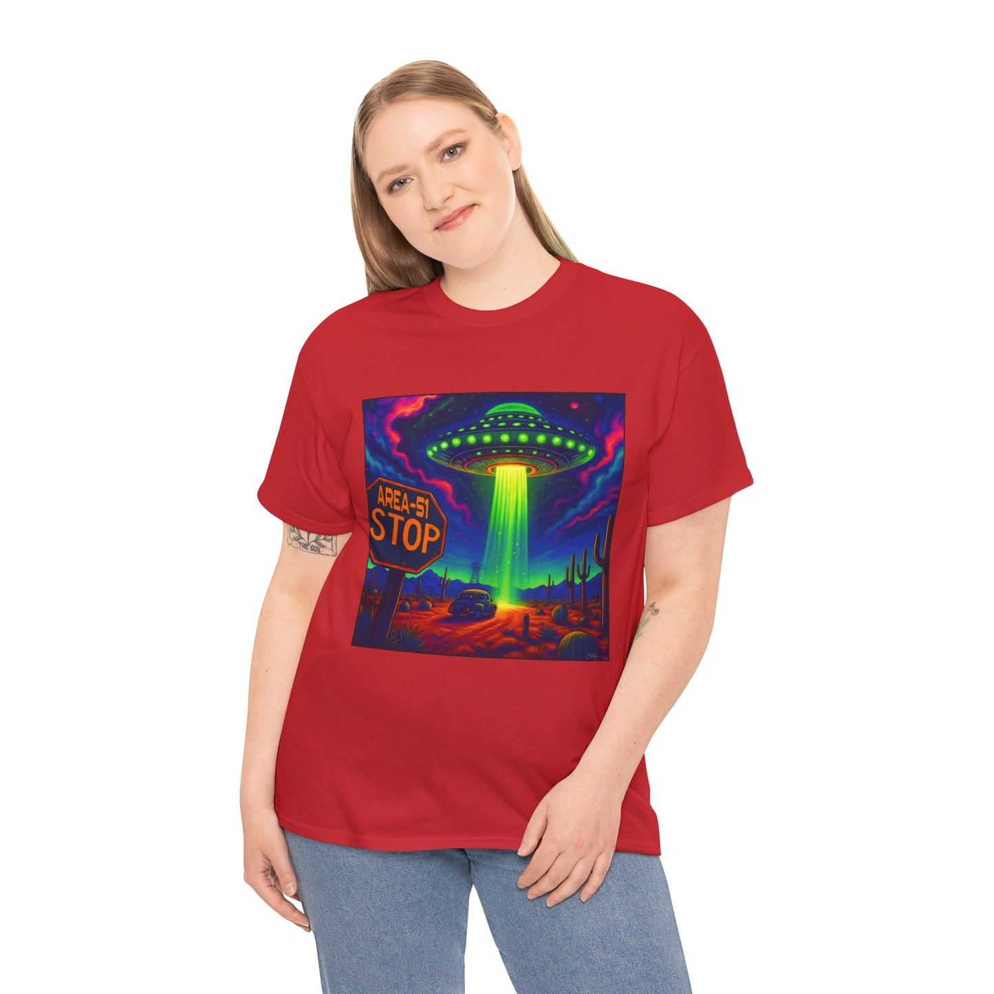 Area 51 Stop UFO Abduction T-Shirt — Neon Alien Invasion Tee