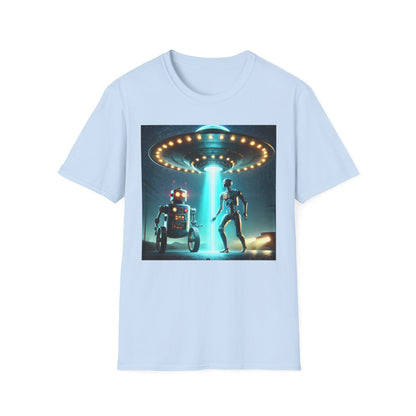 Alien Encounter Unisex Softstyle T-Shirt | Sci-Fi Fan Gift, Superhero Tee, UFO Shirt, Casual Wear, Unique Graphic T-Shirt