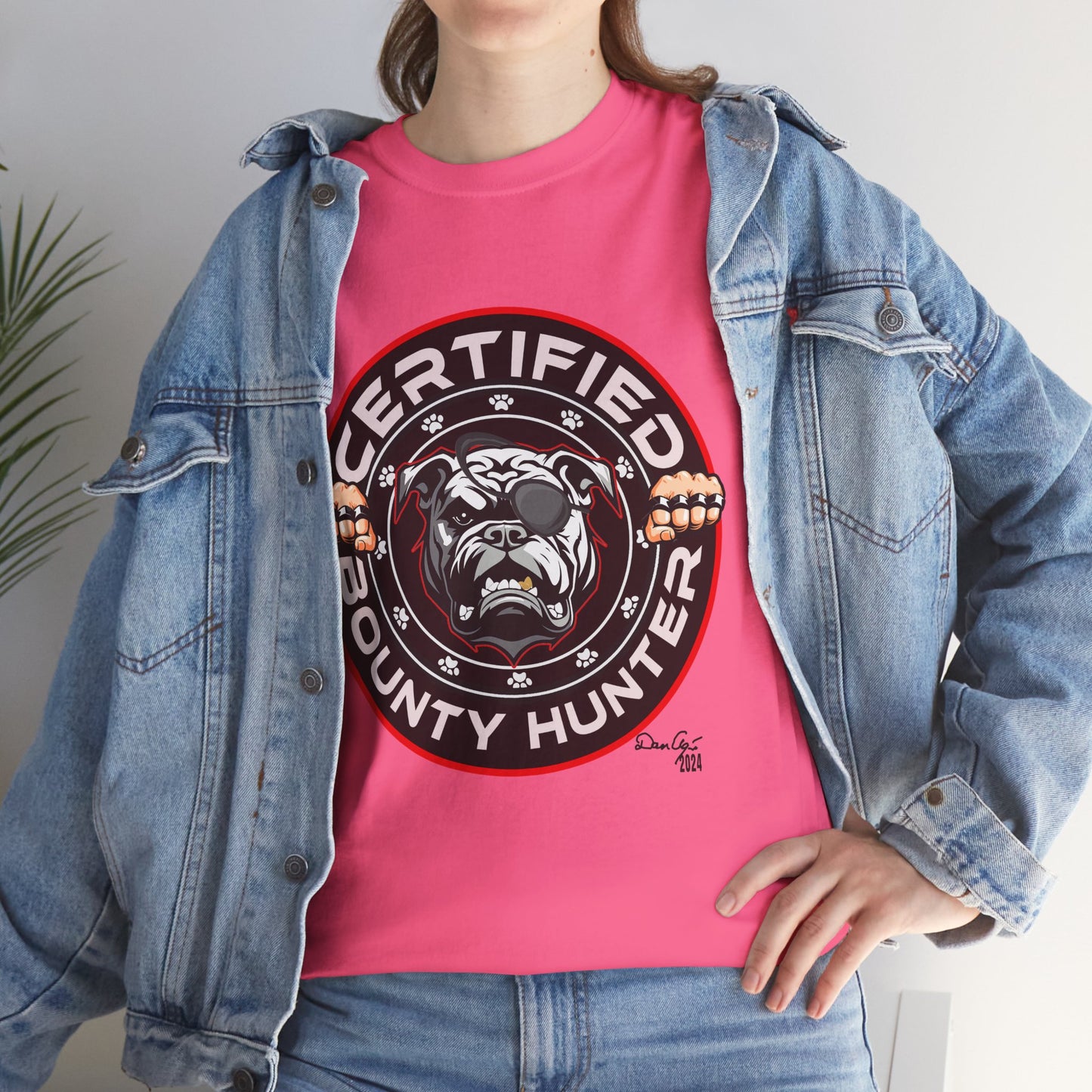 Certified Bounty Hunter, Unisex Heavy Cotton Tee, comedy, bulldog, print design, png, GraphicTees