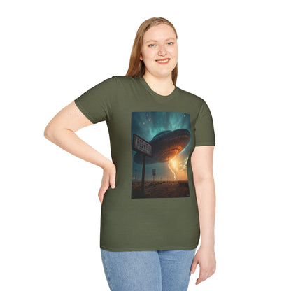 Roswell City Limits, Alien Sunset Softstyle T-Shirt | Unisex Graphic Tee, UFO Theme Shirt, Casual, Gift for Sci-Fi Lovers, Summer Fashion