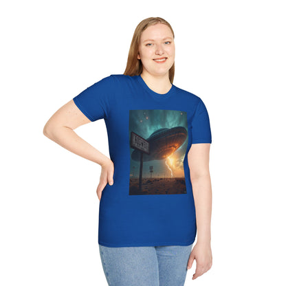 Roswell City Limits, Alien Sunset Softstyle T-Shirt | Unisex Graphic Tee, UFO Theme Shirt, Casual, Gift for Sci-Fi Lovers, Summer Fashion