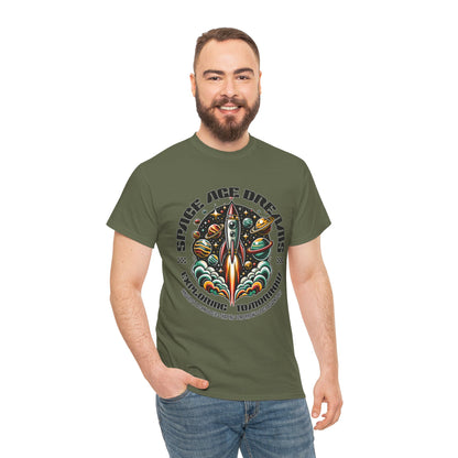 Space Age Dreams, Unisex Heavy Cotton Tee - Retro Rocket Design for Space Lovers, graphic design, png