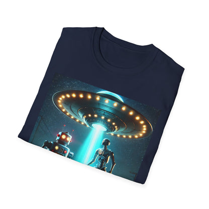 Alien Encounter Unisex Softstyle T-Shirt | Sci-Fi Fan Gift, Superhero Tee, UFO Shirt, Casual Wear, Unique Graphic T-Shirt