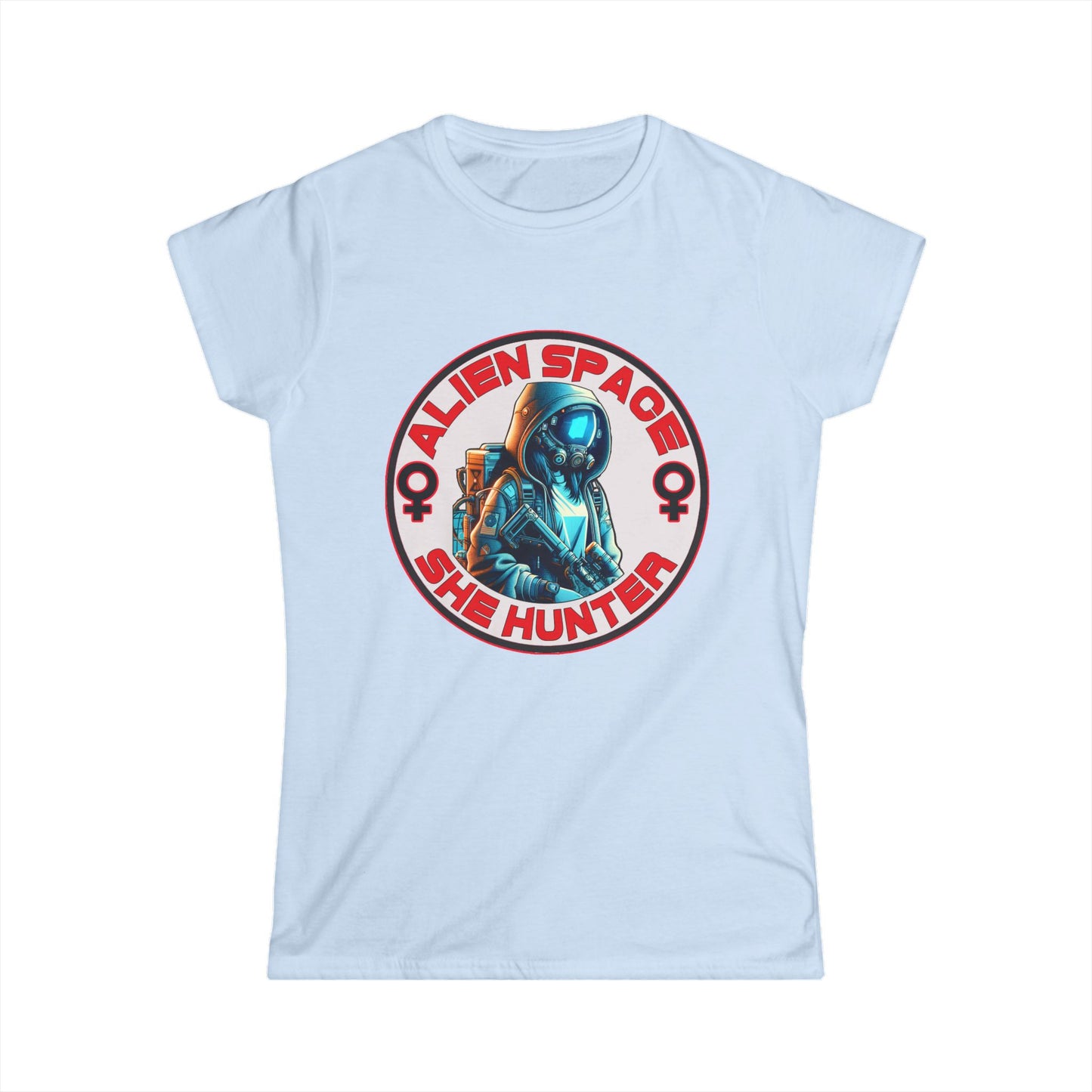 Alien Space She Hunter Tee, Women's Graphic T-Shirt, Sci-Fi Lovers Gift, Stylish Casual Wear, Outer Space Shirt, girl woman, Comfortable