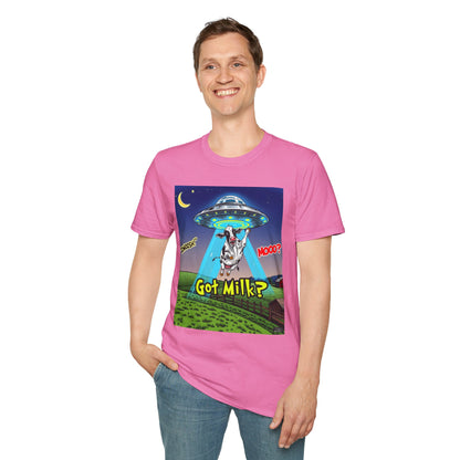 Got Milk? Funny Unisex Softstyle T-Shirt, Humorous Tee, Perfect for Cow Lovers, Milking Day, Farm-themed Gifts, Quirky Apparel, graphic