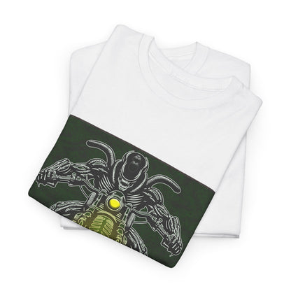 Alien Biker Neon Sci‑Fi Motorcycle T-Shirt