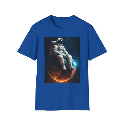 Sitting on an Earth, Cosmic Astronaut T-Shirt, Unisex Graphic Tee, Space Lover Gift, Casual Wear, Astronomy Fan Shirt, Graphic Tee, t-shirt, tshirt, png