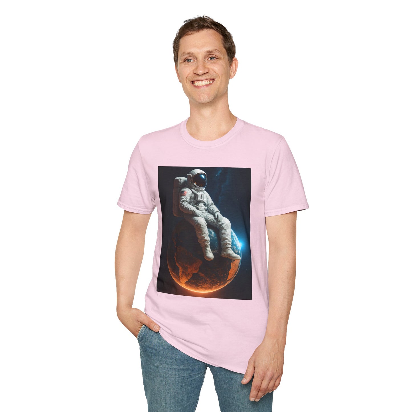 Sitting on an Earth, Cosmic Astronaut T-Shirt, Unisex Graphic Tee, Space Lover Gift, Casual Wear, Astronomy Fan Shirt, Graphic Tee, t-shirt, tshirt, png