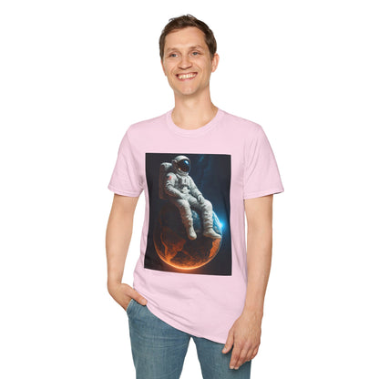 Sitting on an Earth, Cosmic Astronaut T-Shirt, Unisex Graphic Tee, Space Lover Gift, Casual Wear, Astronomy Fan Shirt, Graphic Tee, t-shirt, tshirt, png