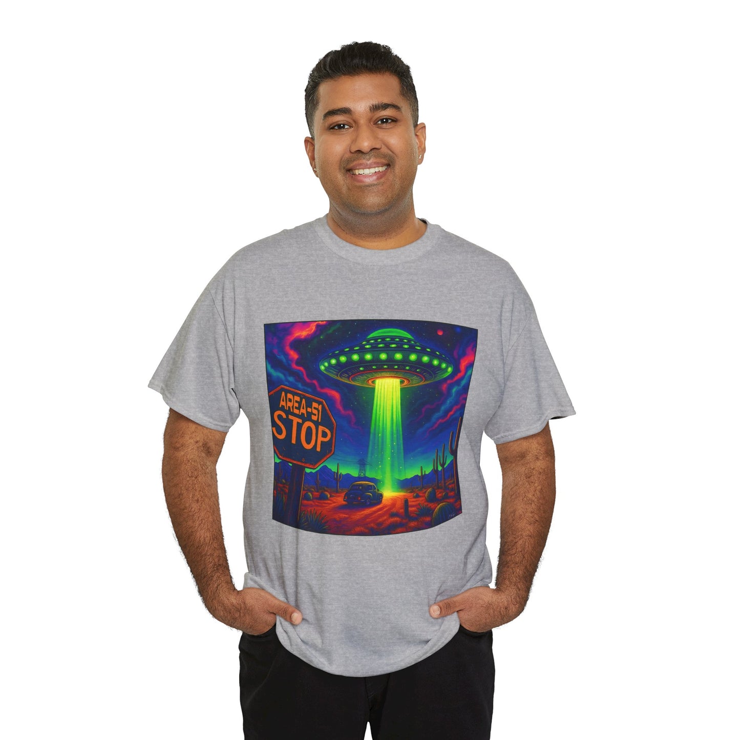 Area 51 Stop UFO Abduction T-Shirt — Neon Alien Invasion Tee