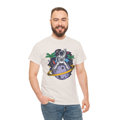 Cosmic Adventure, Unisex Heavy Cotton Tee - Astronaut & Planet Design, graphic design, png, art