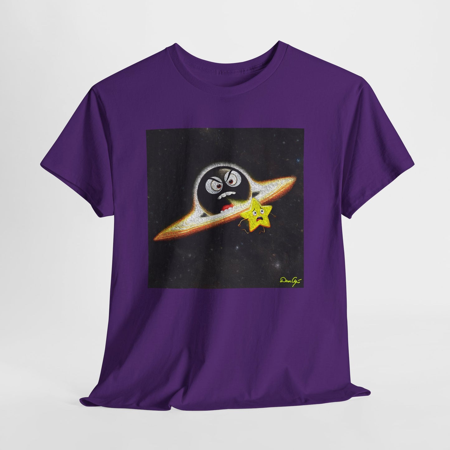 BlackHole Chasing Star, Space-Themed Unisex Heavy Cotton Tee with Cartoon Penguin Design, graphic design, png
