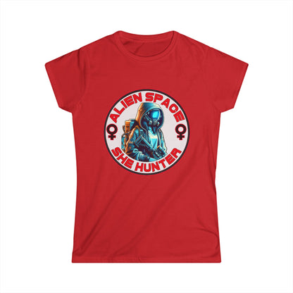 Alien Space She Hunter Tee, Women's Graphic T-Shirt, Sci-Fi Lovers Gift, Stylish Casual Wear, Outer Space Shirt, girl woman, Comfortable