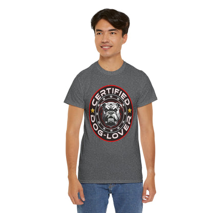 Certified Dog Lover Unisex Tee - Bulldog Print Design, GraphicTees, t-shirt, tshirt, png