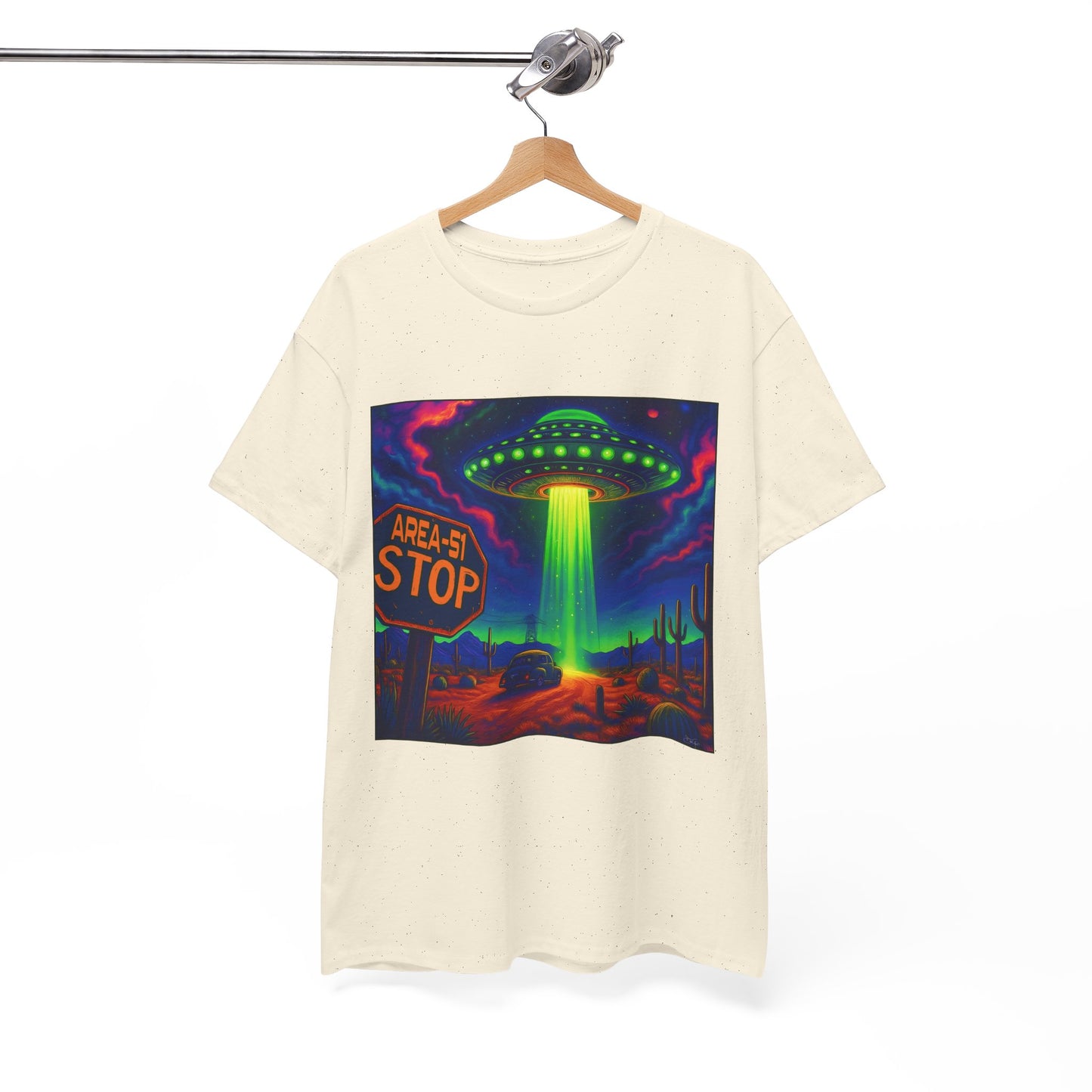Area 51 Stop UFO Abduction T-Shirt — Neon Alien Invasion Tee