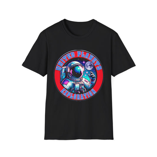 United Planets Exploration Astronaut T-Shirt, Science Themed Tee, Outer Space Shirt for Gift, Birthday, Unisex Softstyle Apparel