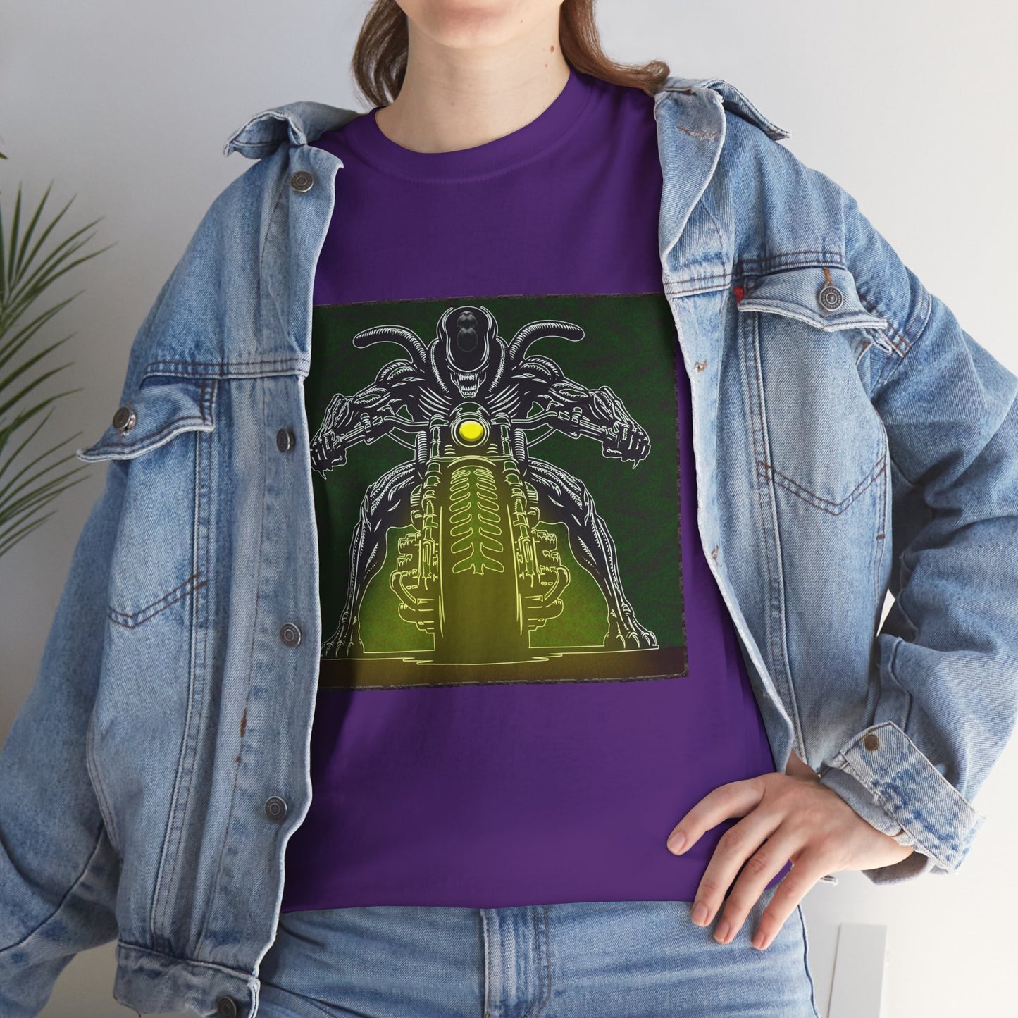 Alien Biker Neon Sci‑Fi Motorcycle T-Shirt
