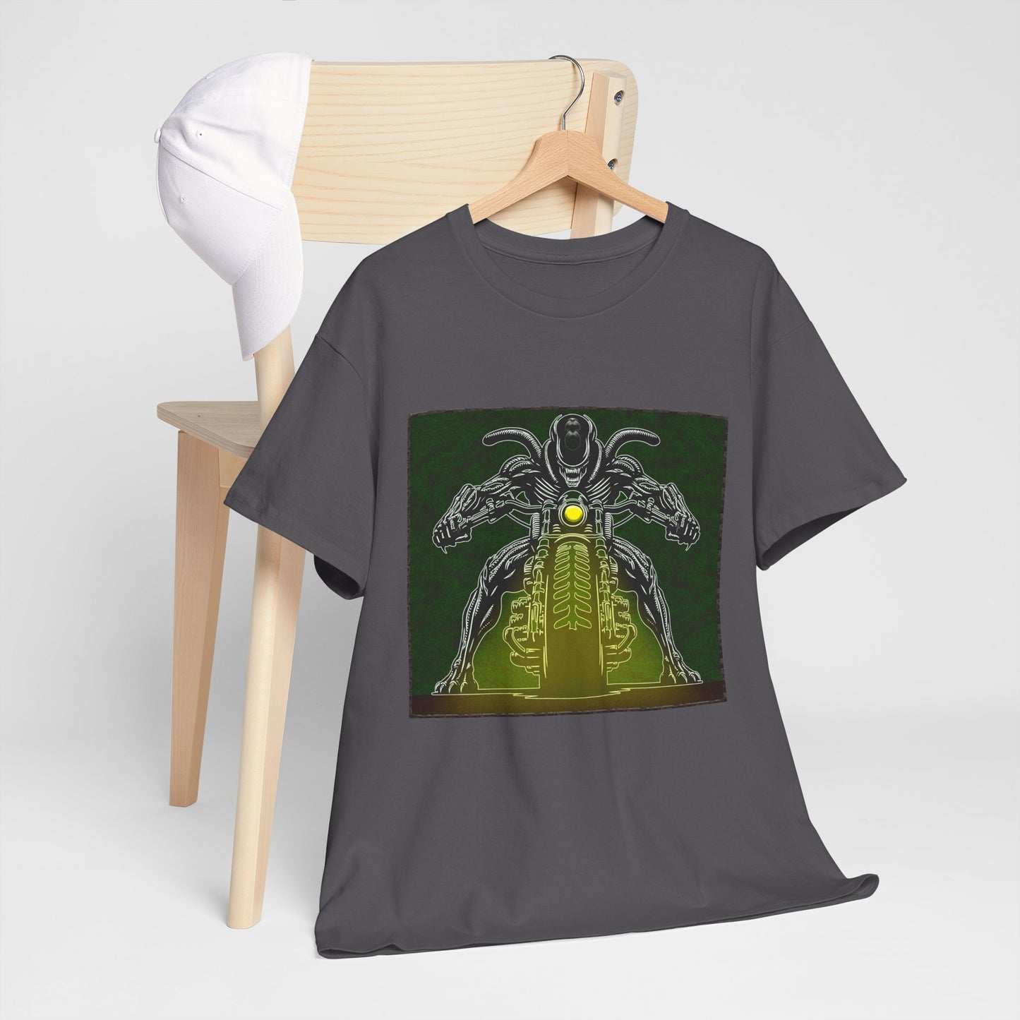 Alien Biker Neon Sci‑Fi Motorcycle T-Shirt