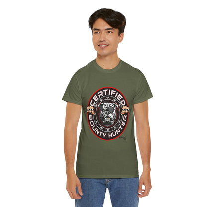 Certified Bounty Hunter, Unisex Heavy Cotton Tee, comedy, bulldog, print design, png, GraphicTees