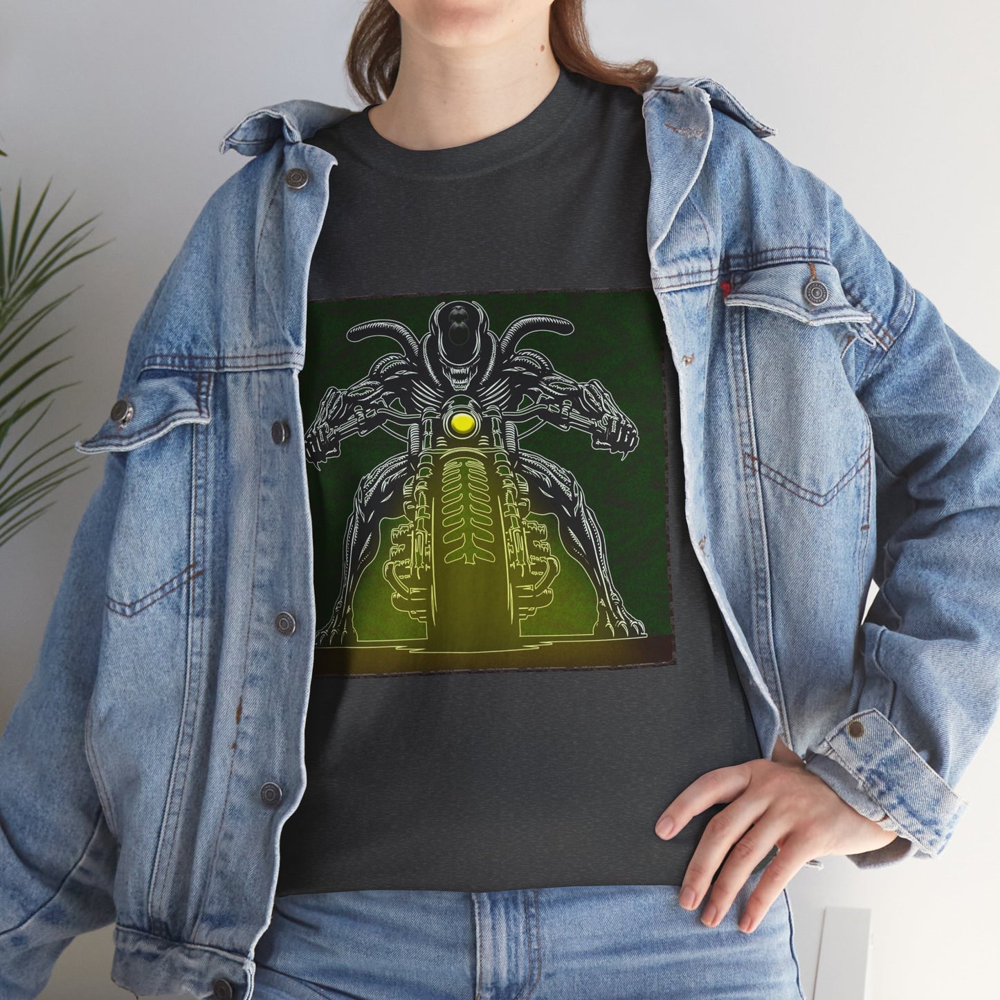 Alien Biker Neon Sci‑Fi Motorcycle T-Shirt