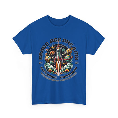 Space Age Dreams, Unisex Heavy Cotton Tee - Retro Rocket Design for Space Lovers, graphic design, png