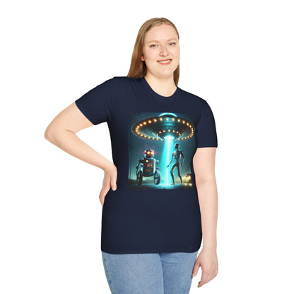 Alien Encounter Unisex Softstyle T-Shirt | Sci-Fi Fan Gift, Superhero Tee, UFO Shirt, Casual Wear, Unique Graphic T-Shirt