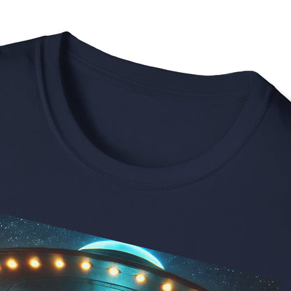 Alien Encounter Unisex Softstyle T-Shirt | Sci-Fi Fan Gift, Superhero Tee, UFO Shirt, Casual Wear, Unique Graphic T-Shirt