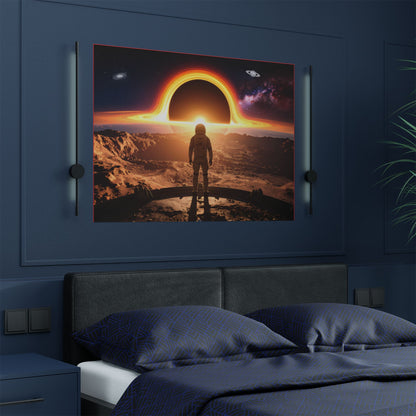 Astronaut Watching Blackholes, Satin Poster, Space Art Print, Cosmic Decor, Wall Art for Space Lovers, Unique Gift for Astronaut Fans, t-shirts, tshirts, tees