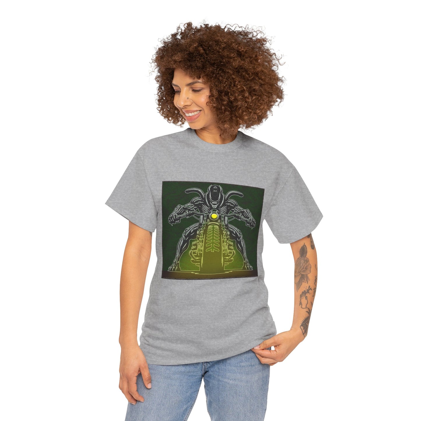 Alien Biker Neon Sci‑Fi Motorcycle T-Shirt