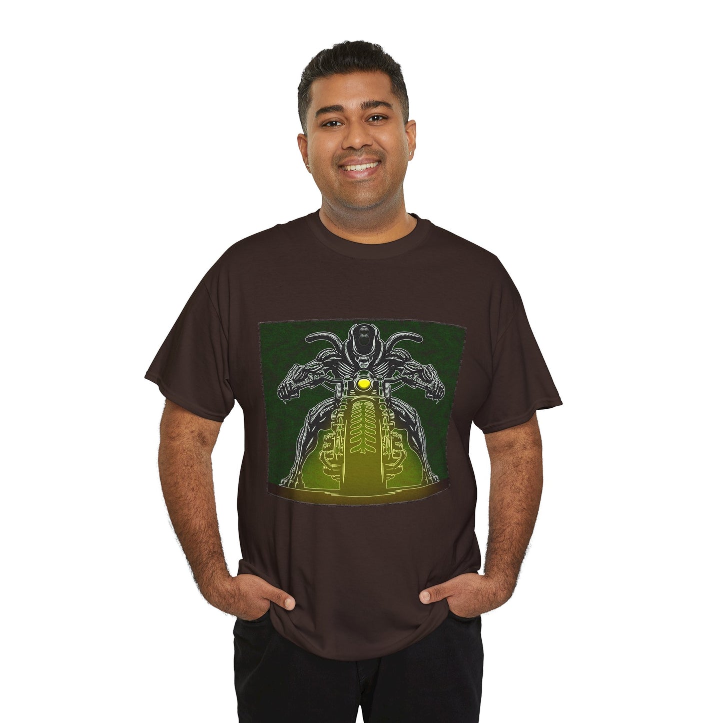 Alien Biker Neon Sci‑Fi Motorcycle T-Shirt