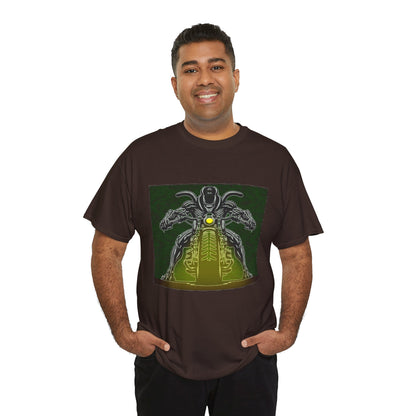 Alien Biker Neon Sci‑Fi Motorcycle T-Shirt
