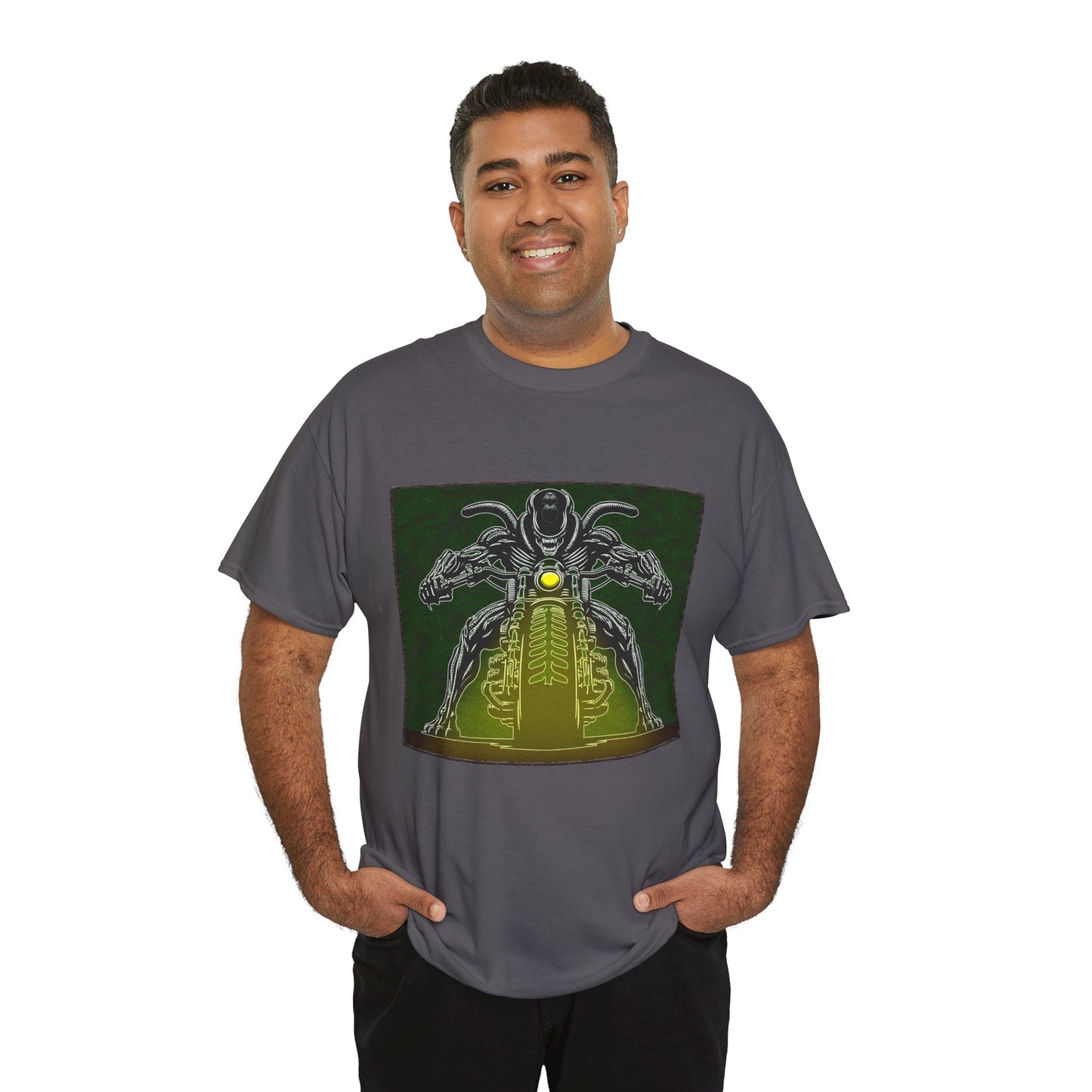 Alien Biker Neon Sci‑Fi Motorcycle T-Shirt