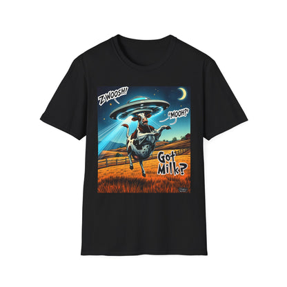 Funny Alien Cow T-Shirt - Got Milk? Unisex Soft style graphic Tee, UFO, galaxies, space, Blackhole, graphic design, png, sublimation