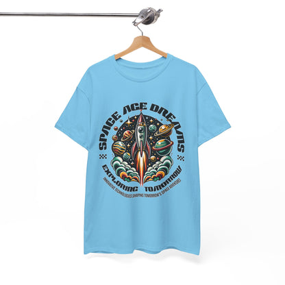 Space Age Dreams, Unisex Heavy Cotton Tee - Retro Rocket Design for Space Lovers, graphic design, png