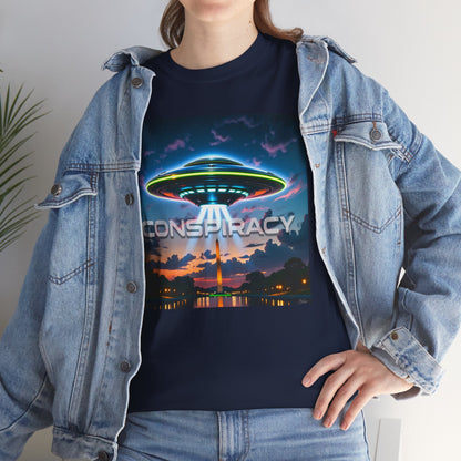Retro Neon Alien UFO T-Shirt — "Conspiracy at DC" Graphic Tee
