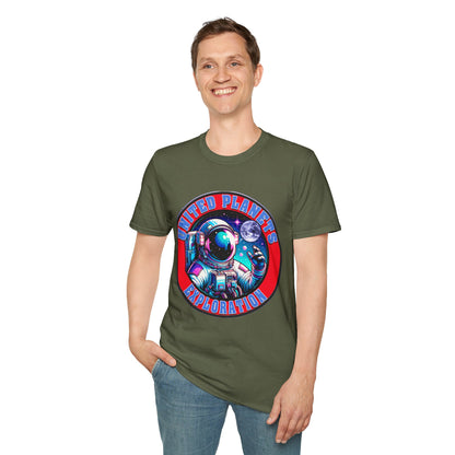 United Planets Exploration Astronaut T-Shirt, Science Themed Tee, Outer Space Shirt for Gift, Birthday, Unisex Softstyle Apparel