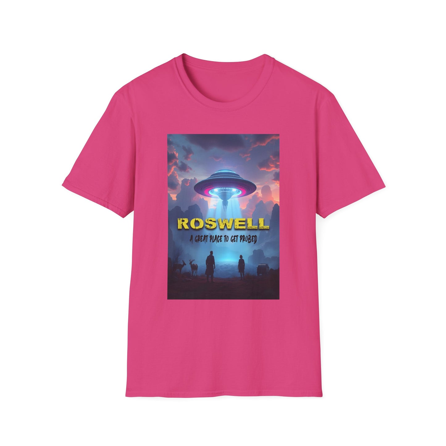 Roswell Probed Retro T-Shirt - Alien UFO Lover Gift, Sci-Fi Apparel, Extraterrestrial Tee, Unisex Softstyle Clothing, graphic design, png